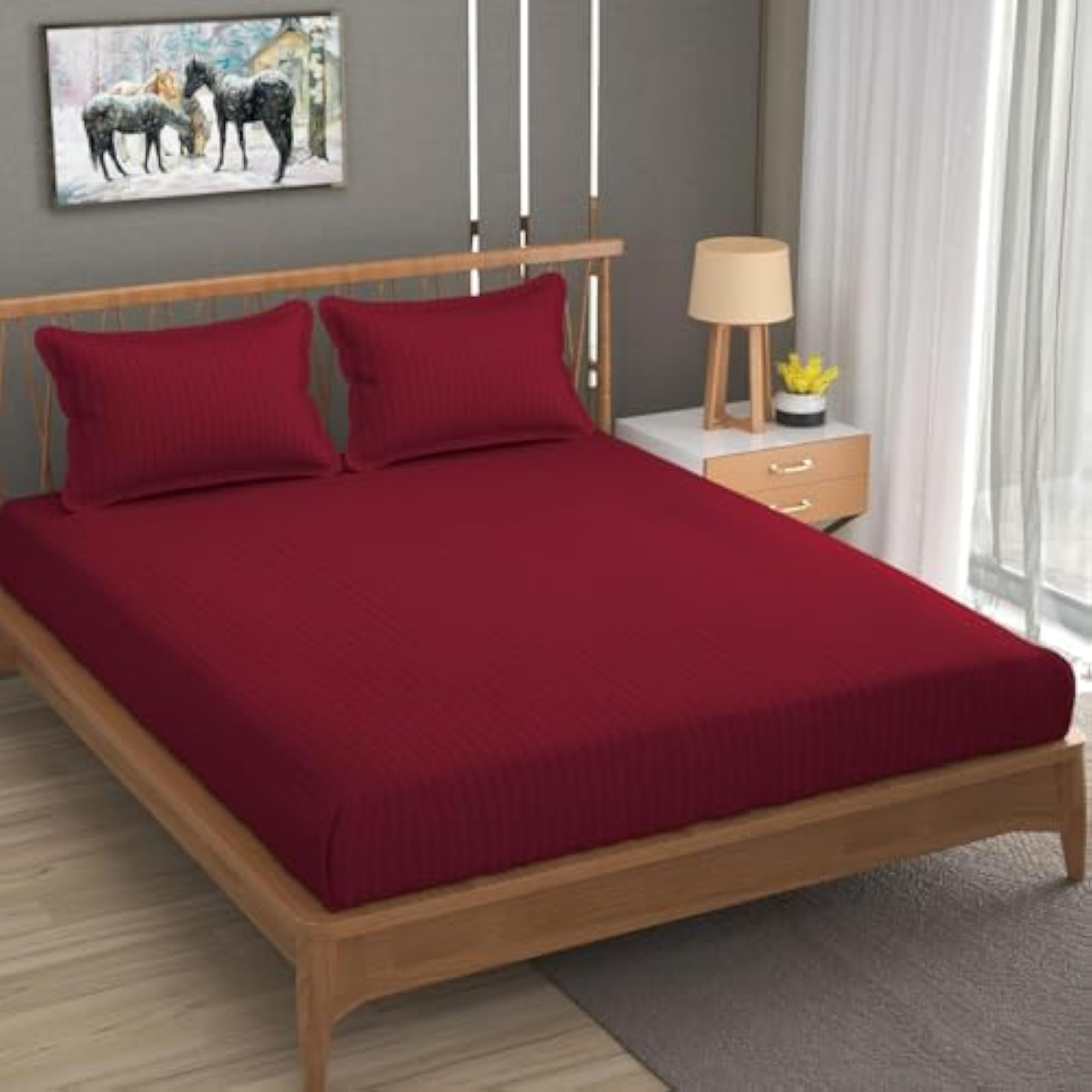 King Size Bedsheet with Two Pillow Covers, 220 TC Glace Cotton